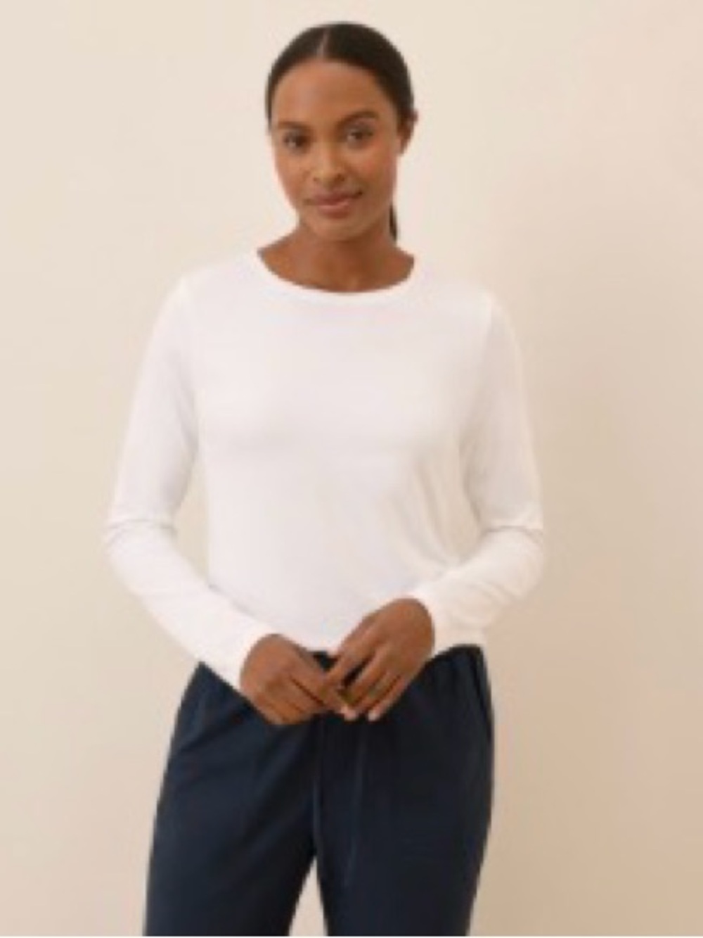 New Pact Women's Luxe Stretch Jersey Slim Long-Sleeve Crew White - XXL